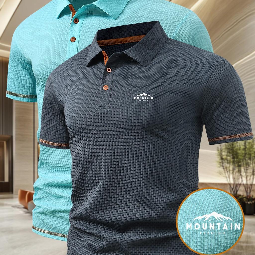 Men'S 2pcs Waffle Polo Shirt Set, Summer Breathable Short Sleeve Business Commute Office Golf Sports Casual Daily Collared T-Shirt.