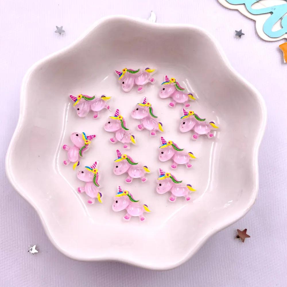 50pcs Resin Colorful 3D Unicorn Figurines Nail Art Flatback Rhinestone Scrapbook DIY Wedding Applique Jewelry Accessories Crafts