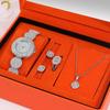 5 шт. роскошные персонализированные женские квадратные подвески ожерелье с бриллиантами серьги кольцо комплект ювелирных изделий с геометрическими бриллиантами серебряные кварцевые часы для девочек