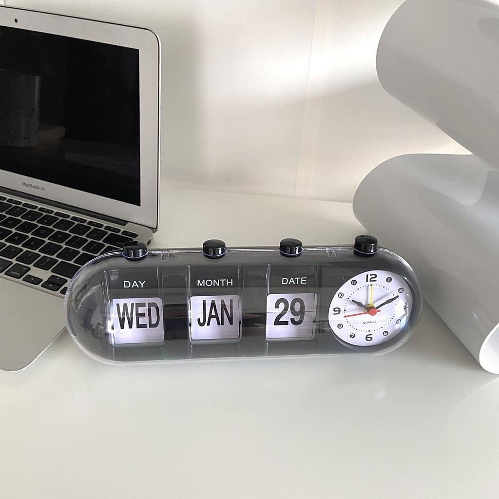 Ручной аналоговый раскладной настольный будильник, показывающий дату, день, месяц, ретро кварцевый дизайн настроения, настольные украшения, модная жизнь