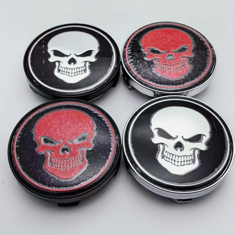 4pcs 60MM ( 56MM I.D) Skull Logo Emblem Car Wheel Center Caps Styling Accessories for Wheels Hub Rim Hubcaps Cover Badge Replace