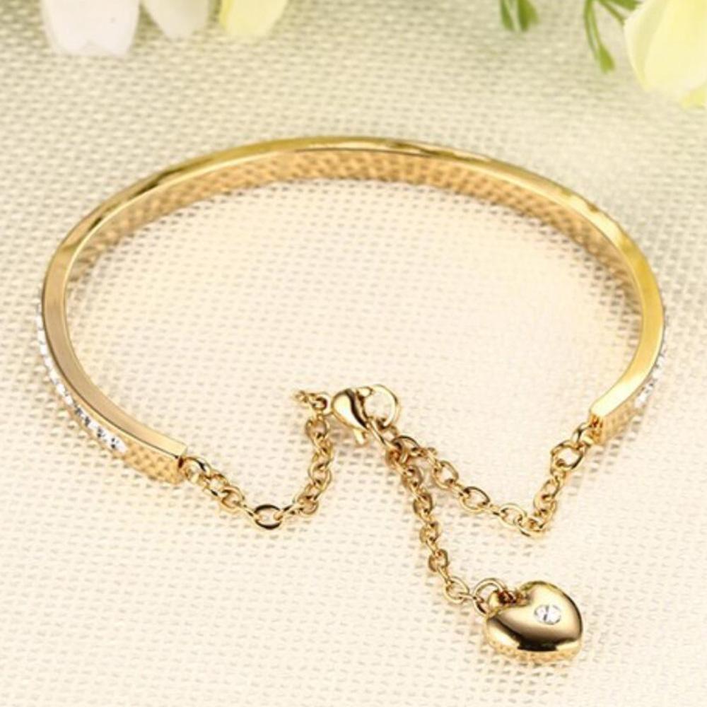 Gold-Color Cuff Bangle for Women One Row Crystal Stainless Steel Bracelet Bangle Jewelry Adjustable Chain
