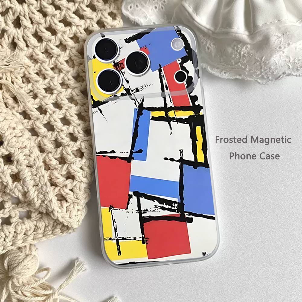 Abstract Piet Mondrian Frosted Clear Magnetic Case for iPhone 17,16,15,14,13,12,11 Pro,Max,Plus,Mini,Air,E