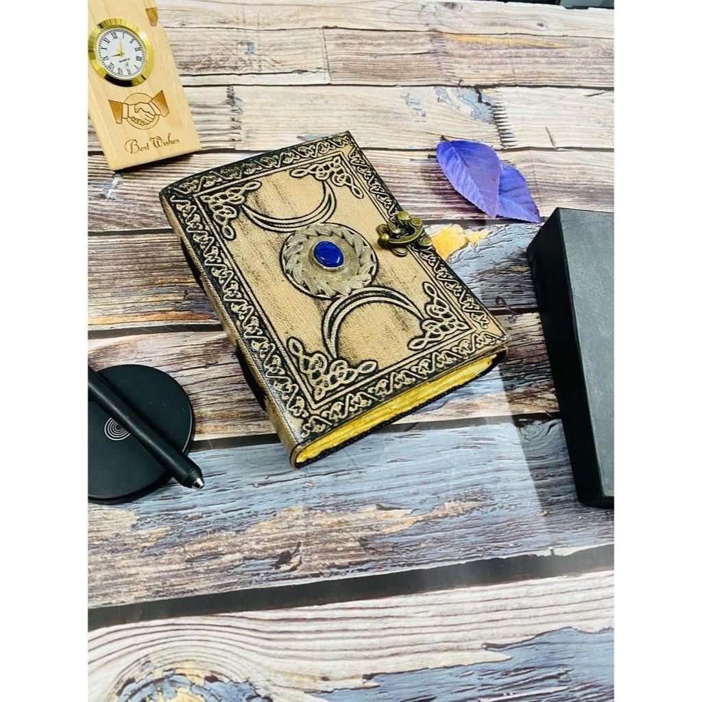 Triple Moon Goddess Grimoire Journal Spell Book Embossed Journal Rustic Pages Size 7x5 Brass C Clasp Lock with 240 Paper Gifts for Him