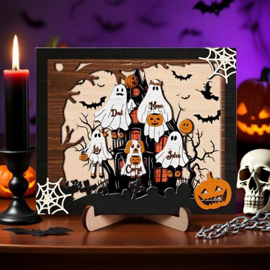 Юшэн Хэллоуин Призрак Семья Знак Деревянная Рамка для Фото Призрака Настольное Украшение на Хэллоуин Фермерский Дом Полка Столешница Домашний Декор