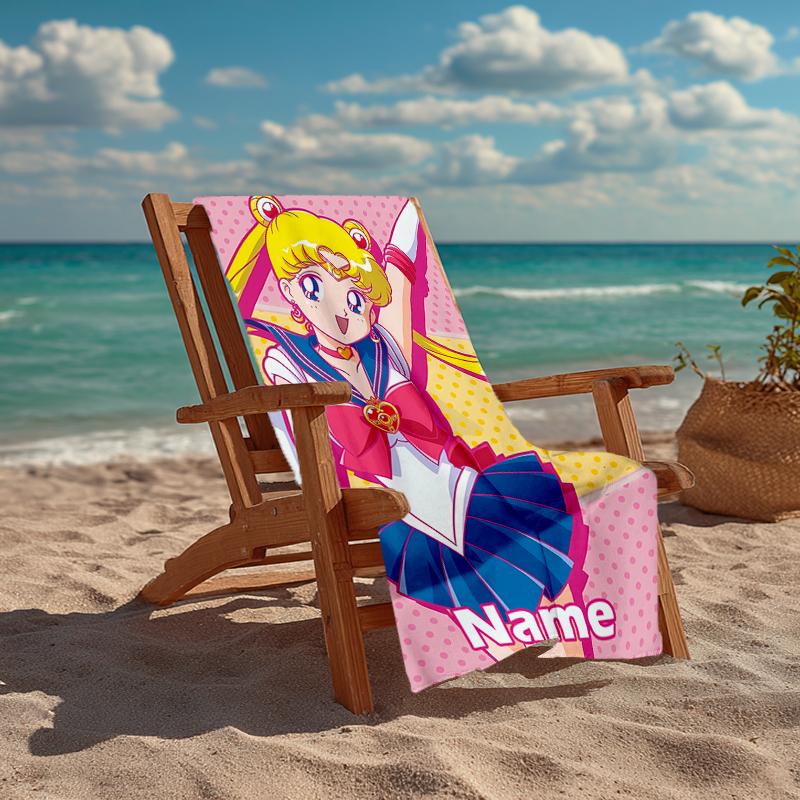 Custom Name Ultra-Soft Beach Towel with Sailor Moon Theme,Ideal for Pool - Camping, Diving - Perfect Travel Essential, Vibrant Beach Towel.