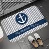 Chic Nautical Anchor Boat Navy Blue Stripes Doormat Bathroom AntiSlip Floor Mat Long Corridor Carpet Custom Rug For Kitchen Bath