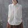Women's Loose Casual Lapel White Shirt - Pure Cotton Embroidered Long Sleeve Top for Spring and Autumn