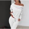Ladies Sweatshirt Pants 2-piece Set Asymmetrical Strapless Velvet Sportswear Casual Wear Autumn and Winter S-5XL