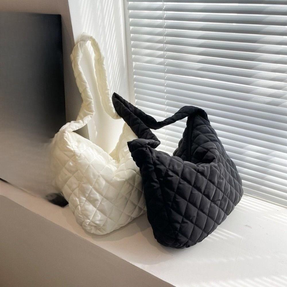 Pleated Bubble Shoulder Bag Solid Color Puffer Padded Crossbody Bag Cloud Pattern Tote Bag Lady