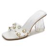 New Thick Heel Large Size Square Head Sandals, Rhinestone Women's Slippers for Summer Wear, Transparent Heel Sandals