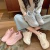 Розовые кроссовки на толстой подошве, женские летние тонкие новые маленькие сетчатые дышащие легкие повседневные кроссовки