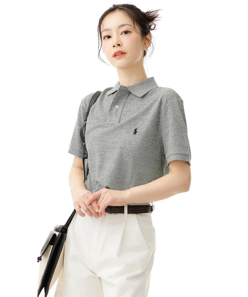 POLO RALPH LAUREN Хлопковая сетчатая рубашка-поло Custom Slim Fit - Серая
