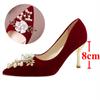 Spring Pearl Flower Wedding Bride Shoes Women Red Slip -On Thin Heels Pumps Woman Elegant High Heels Shoes For Female
