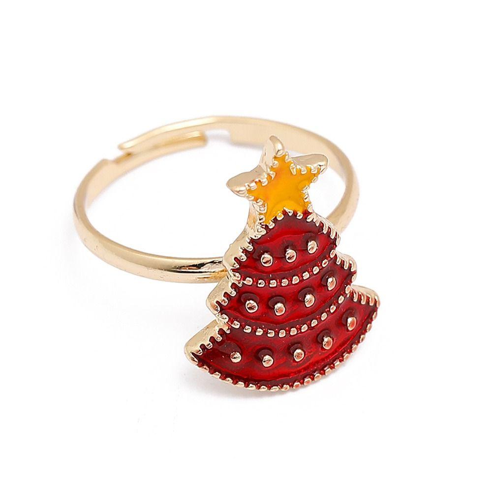 Christmas Tree Christmas Open Ring Dripping Oil Xmas Jewelry Retro Cartoon Lovely Ring Decoration