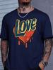 Pure White Male Short Sleeve Tshirt Vintage Drip Heart Love Letter Print Light Cotton Loose Fit Youth Daily Street Casual Top