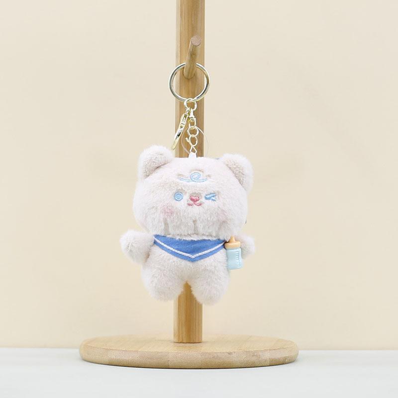 Cute Plush Cartoon Bear Doll Keychain Soft And Cuddly In Light Gray Blue White Pink