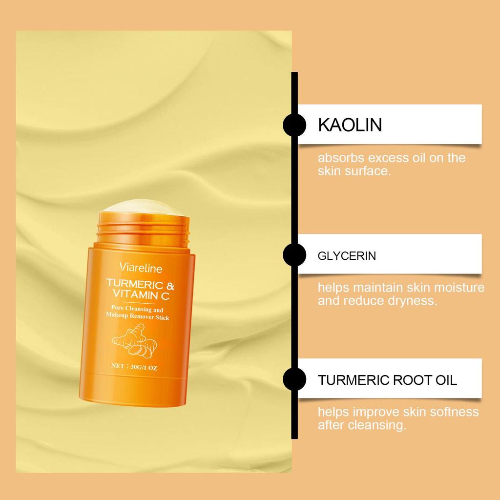 Viareline Turmeric Vitamin C makeup Remover stick gentle, moisturizing, cleansing facial makeup suitable for refreshing and non-stick 30g
