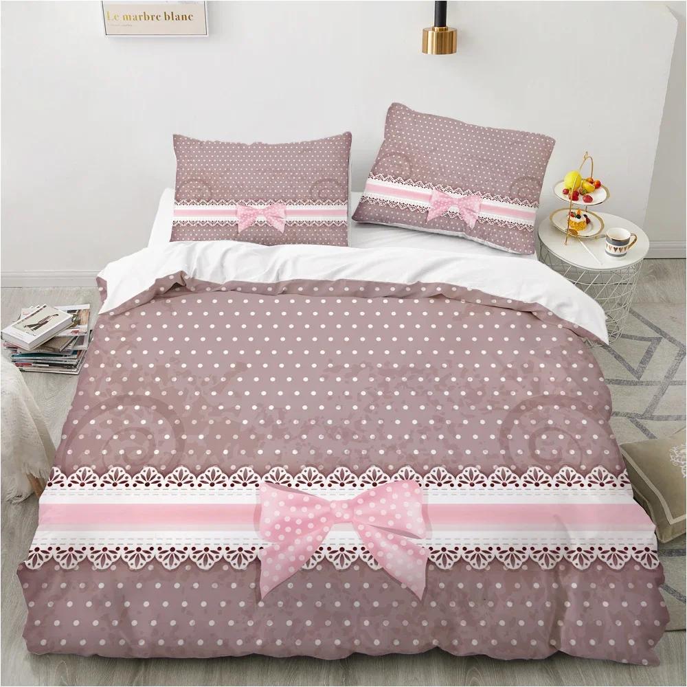 3D Printed Bow Pink Comfortable Duvet Quilt Cover Pillowcase Bedding Set Children Bedroom Decoration Home Textile