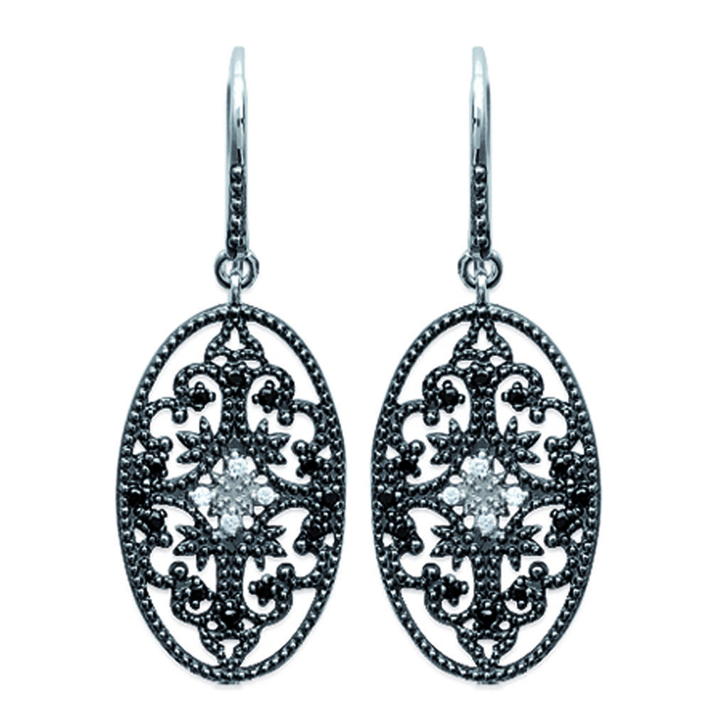 Les Trésors De Lily [L3738] - Silver 'Carmen' Black Silver Earrings (rhodium-plated) - 34x12 Mm