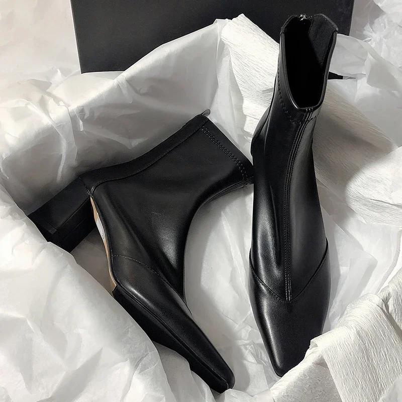 Fashion Women's Autumn Ankle Boots Fashion Pointed Toe High Heel Short Boats Ladies Elegant Morder Bootties