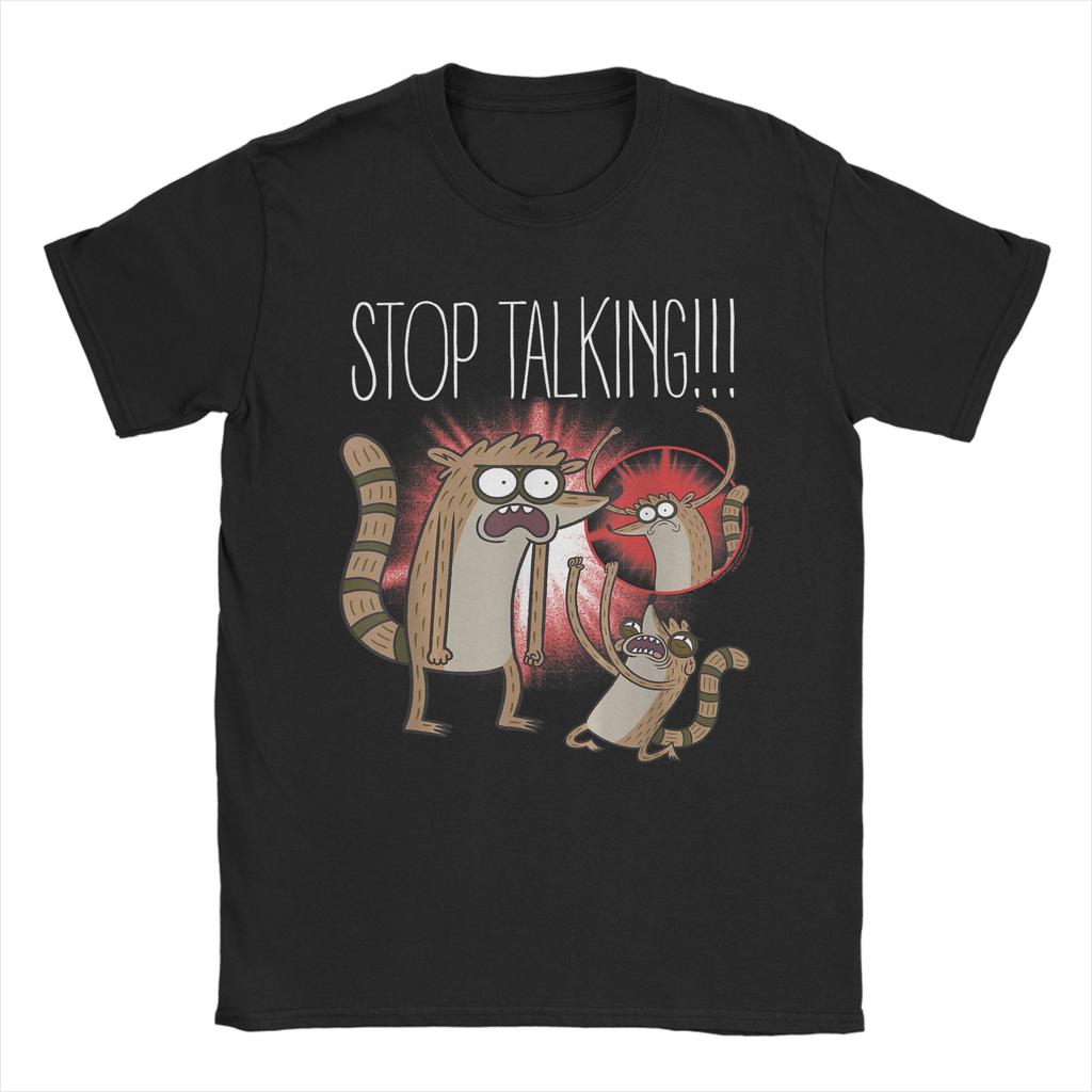 Regular Show Rigby Stop Talking Men T Shirts Hipster Tees Short Sleeve Round Collar TShirt Cotton Graphic Tops