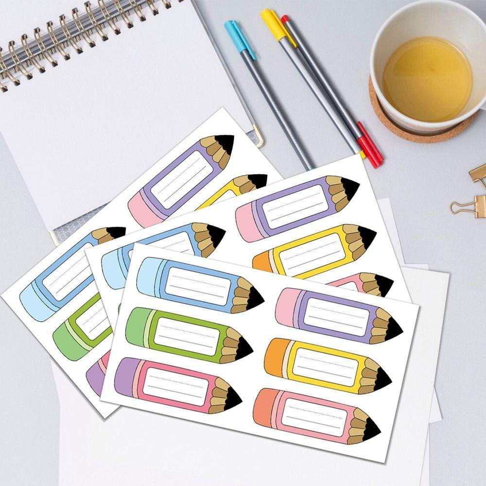 20 Sheets Cartoon Pencil Name Label Sticker Self Adhesive Blank Name Label Classroom