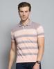 Mens Striped Peach Collar Neck Half Sleeve T-Shirt
