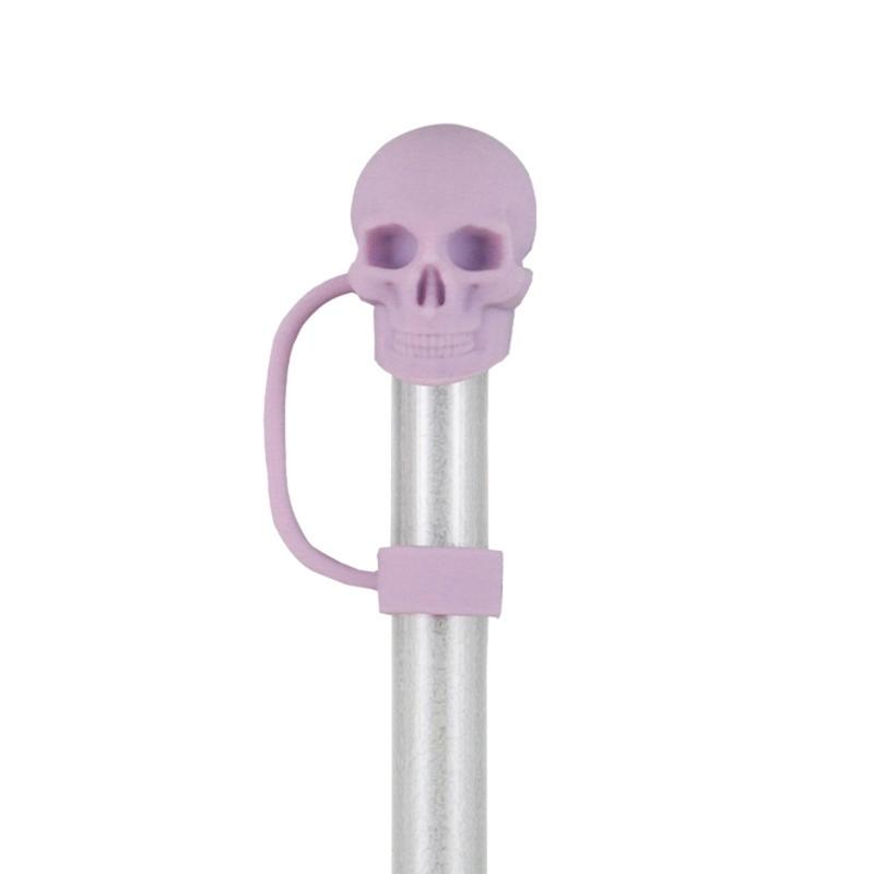 Set of 6 Unique Straw Stoppers Adorment Colorful Silicones Straw Lid Cute Skull Shaped Straw Plug Drinkware Accessorys