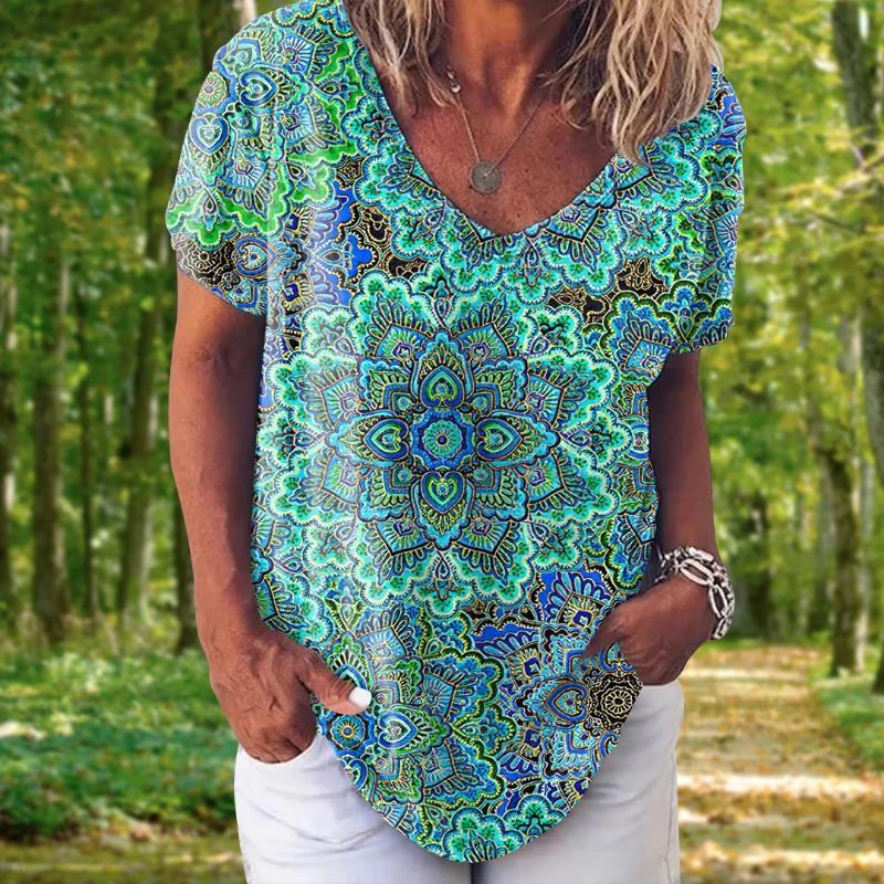 Модная женская футболка с 3d цветочным принтом, топы, футболки с v-образным вырезом и короткими рукавами, женская одежда, летняя футболка большого размера, женская одежда