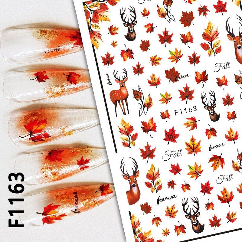3pcs Stickers Autumn Winter Dry Red Gold Brown Maples Leaves Nail Art Decals Stickers For Nails Art Manicures Tips Decorations