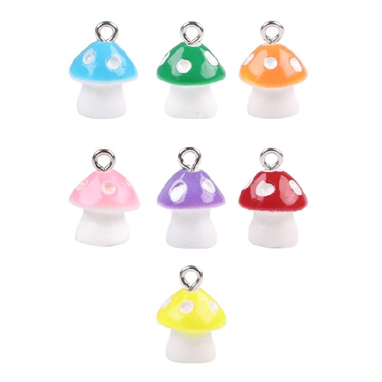 Colorful Mushroom Resin Pendants Earrings Beaded Ornaments Bracelet Pendant Jewelry Making Accessories for Craft Lover