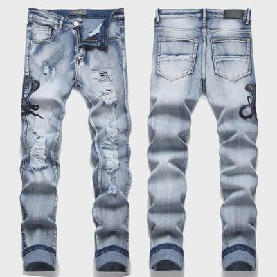 Европейские молодежные синие джинсы-стрейч с вышивкой Cobra Slim-Fit для мужчин