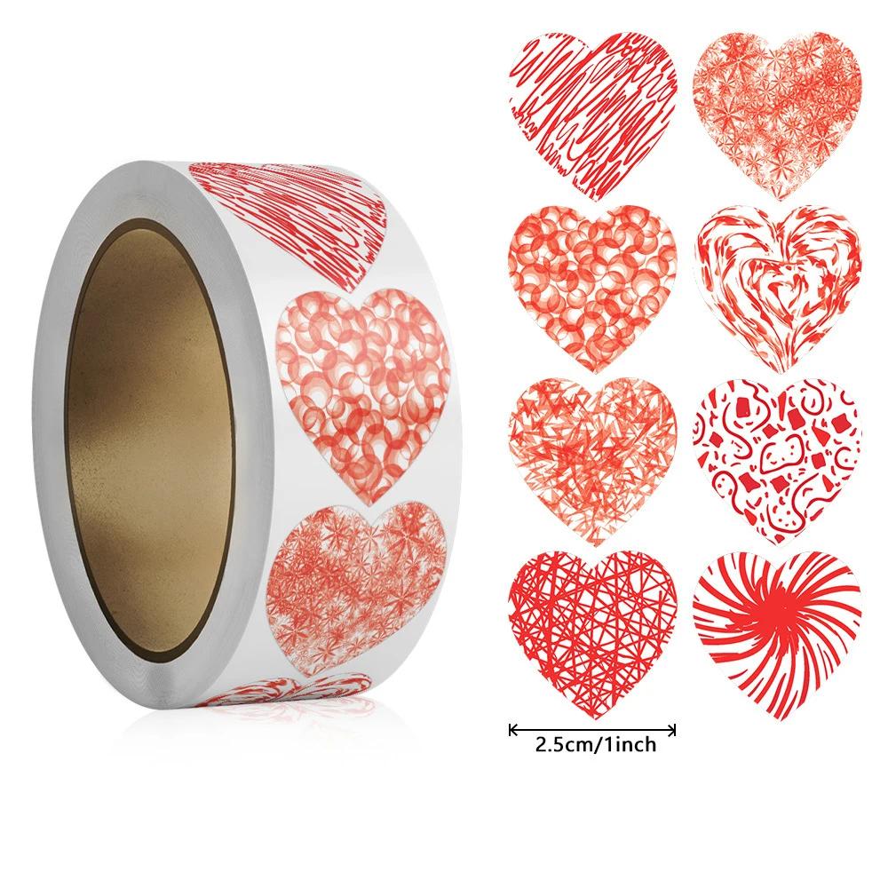 100-500pcs Red Heart Stickers for Valentine's Day 1inch/2.5cm Baking Packaging Sticker Envelope Seals Love Decorative Stickers