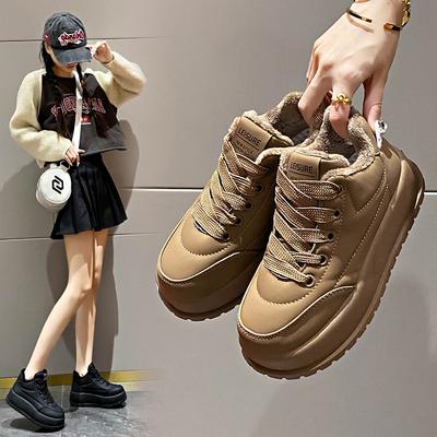 Ветрозащитные бархатные повседневные туфли на толстой подошве для женщин 2025 зима новая студенческая корейская версия теплые повседневные увеличивающие рост хлопковые туфли MX7803