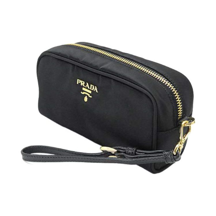 Prada Металлический Аксессуар Молния Нейлоновая Сумка-Клатч Маленький Женский Клатч Черный 1NE865_2AB5_F0002