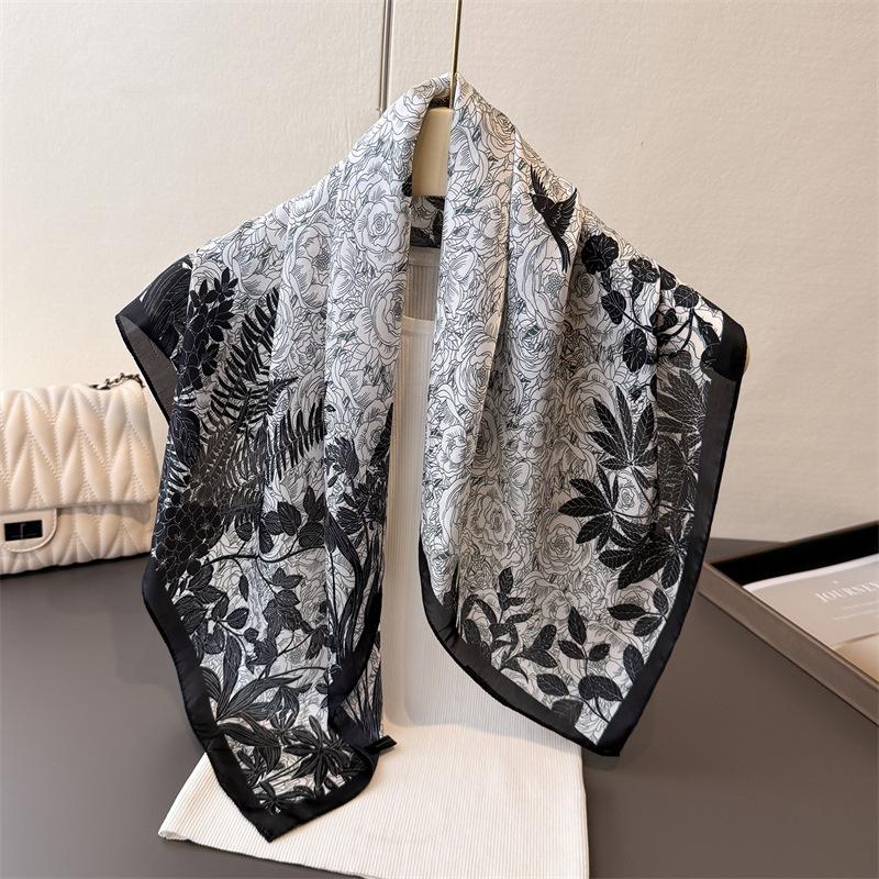 Plant Style Printing Simulation Silk Scarf Square Scarf High-End Shawl Versatile Neck Small Square Scarf Headscarf
