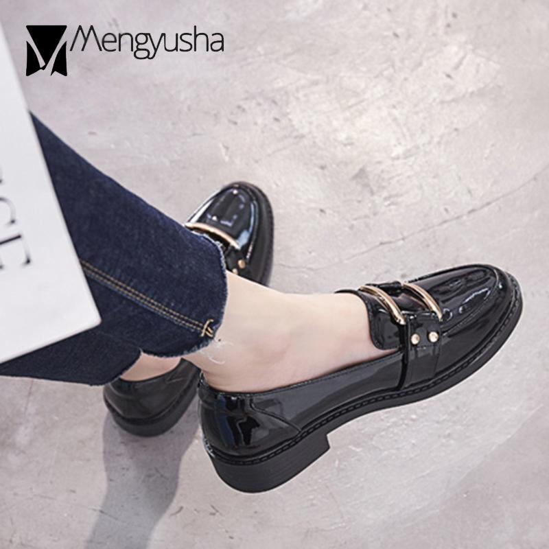 Мода 4-стиль бант/металлические букле мокасины женские балетки британские лакированные кожаные туфли женские эспадрильи на толстом каблуке 2024