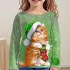 Spring and Autumn Round Neck Cat Pattern 3D Printed Top Fashionable Casual Long Sleeved Children's Girl T-shirts