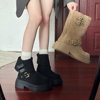 Ретро полусапоги женские новая мода универсальные повседневные толстый каблук пряжка ремень до колена рыцарские сапоги