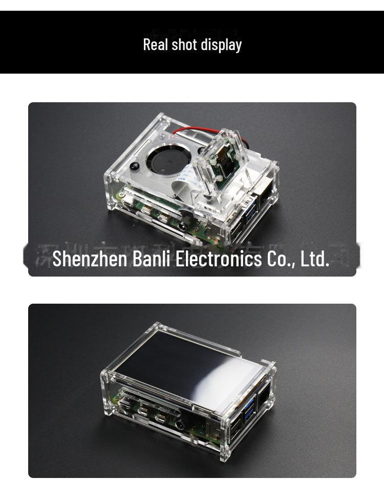 Прозрачный акриловый корпус для Raspberry Pi 4B с охлаждающим вентилятором, совместимый с 3,5-дюймовым экраном/камерой.