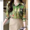 MODIQUE весна лето большие размеры женские свободные элегантные хлопковые шелковые блузки с цветочным принтом рубашки женские модные пальто оверсайз с v-образным вырезом и длинными рукавами