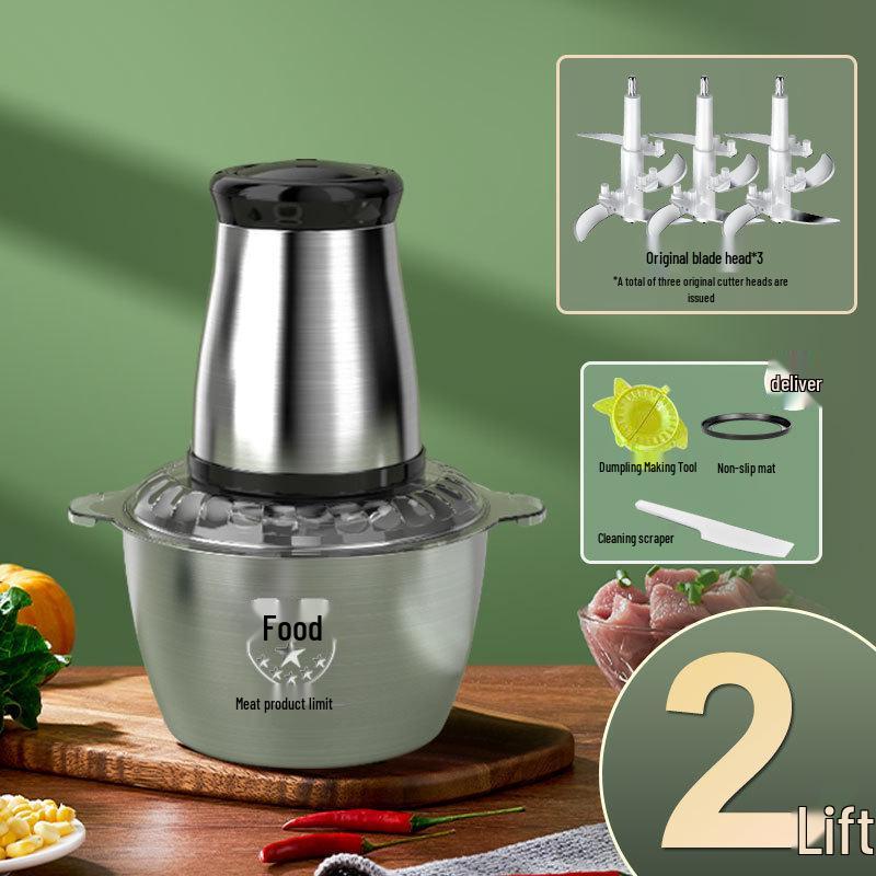 Compact Stainless Steel Meat Grinder and Blender with Dumpling Filling Feature