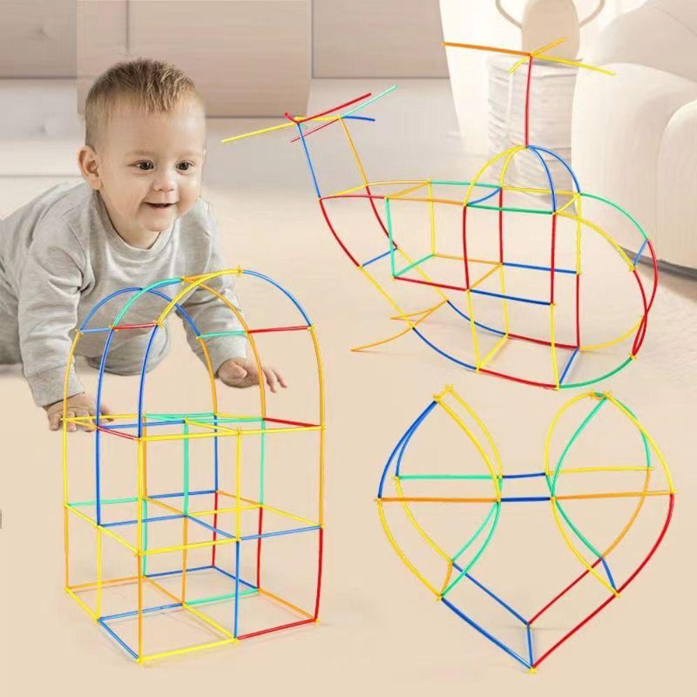 300pcs Engineering Educational Puzzle Colorful Straw Toy House Space Construction