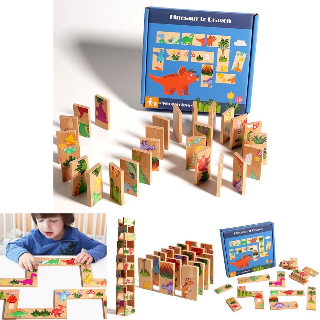 Dinosaur Stacking Puzzle Board For Kids Cognitive Play With Wooden Material