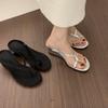 Genuine  Toe Strap Clip On Flip Flops Women 2025 Summer New Style with Thick Heel and Small Wedge Heel Sandals Slippers