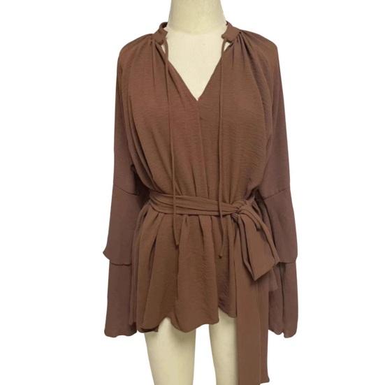 Summer Ruffle Long Sleeve Dress for Women Casual V Neck