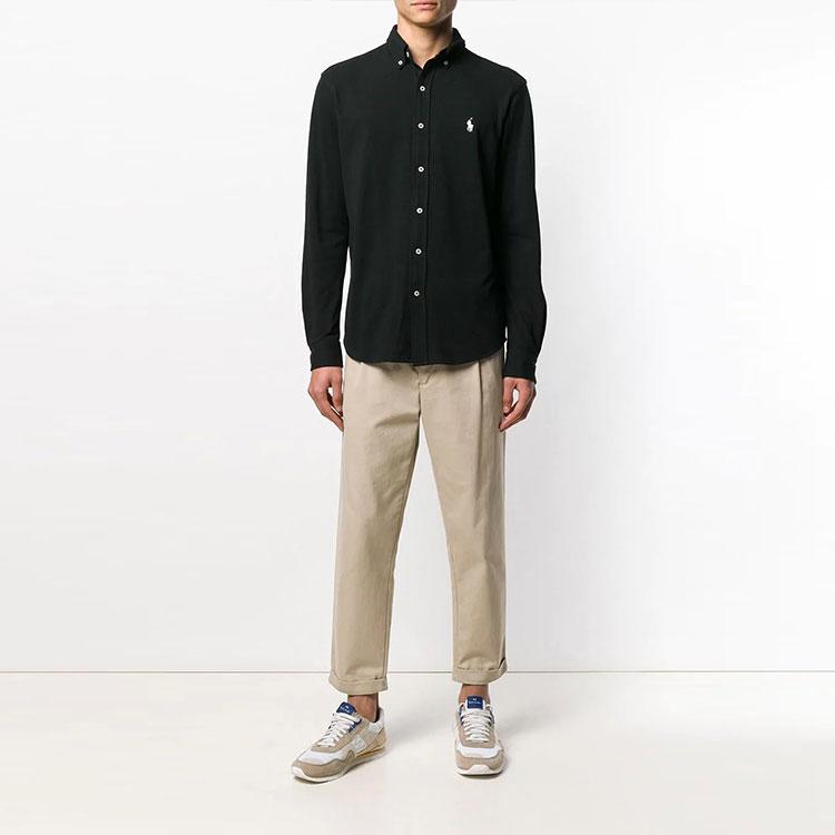 Polo Ralph Lauren Logo Embroidered Button Down Collar Long Sleeve Shirt Men Shirts Black 710654408-008