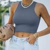 Женская летняя модная сексуальная однотонная модная майка без рукавов с круглым вырезом, футболка, топ