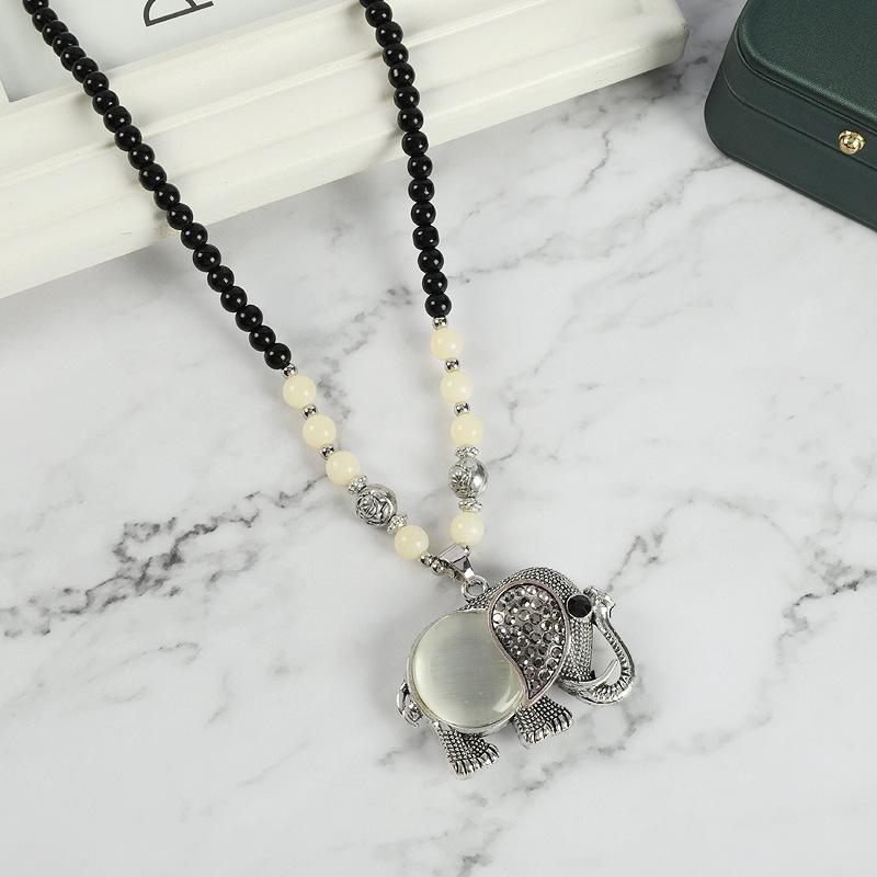 Ожерелье из бисера, длинная винтажная веревка в стиле бохо, ломтик цепи, каменные подвески, богемные этнические женщины